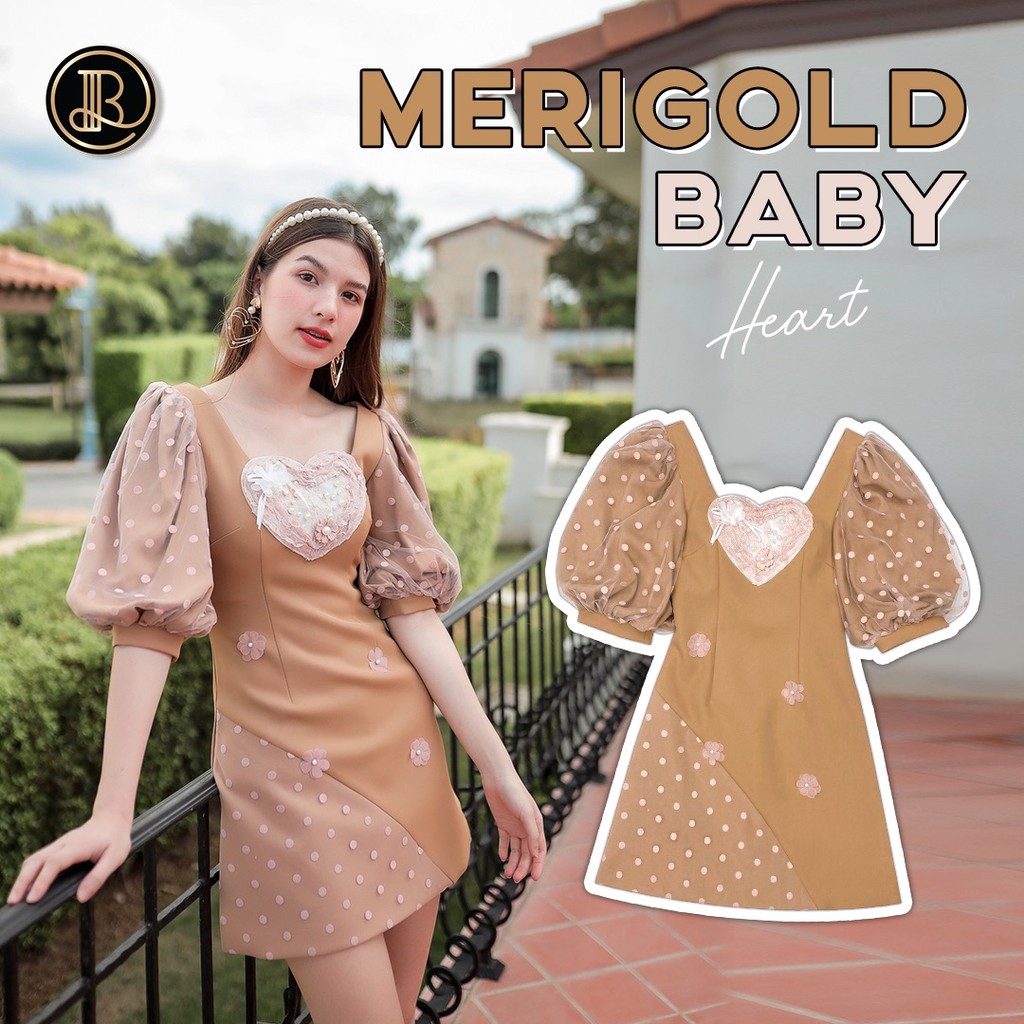 BLT BRAND เสื้อผ้าแบรนด์แท้การันตี มินิเดรส สีน้ำตาลแขนตุ๊กตา เนื้อผ้าดีมาก MERIGOLD BABY Size XS