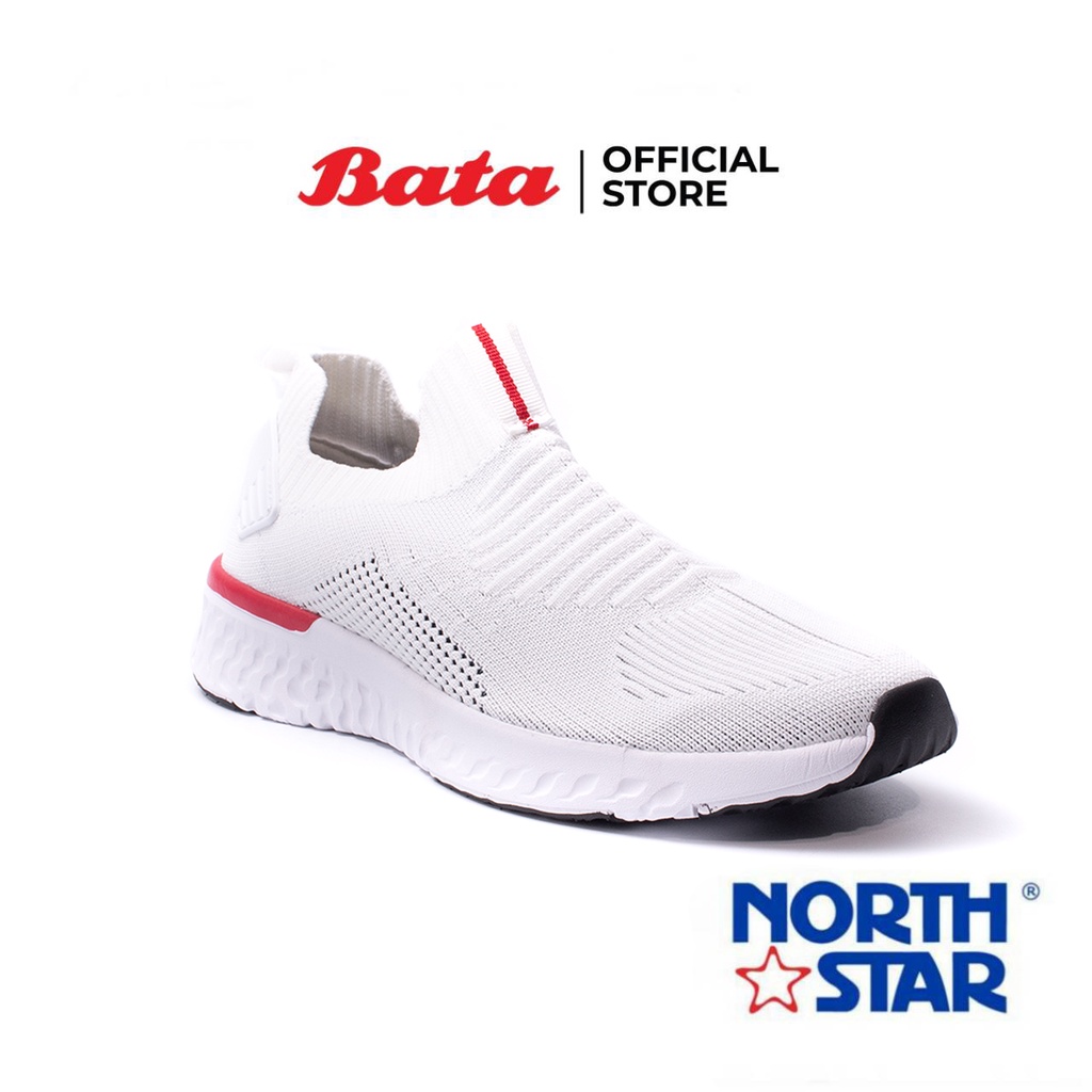 Bata บาจา ยี่ห้อ North Star รองเท้าผ้าใบสนีคเกอร์แฟชั่น ดีไซน์เท่ห์ แบบสวม รองรับน้ำหนักเท้า สำหรับผู้ชาย รุ่น Fknit-Ractis สีขาว 8591009