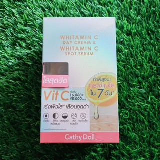 WHITAMIN C DAY CREAM &amp; WHITAMIN C SPOT SERUM 6ML+6ML CATHY DOLL ยกกล่อง 6ซอง