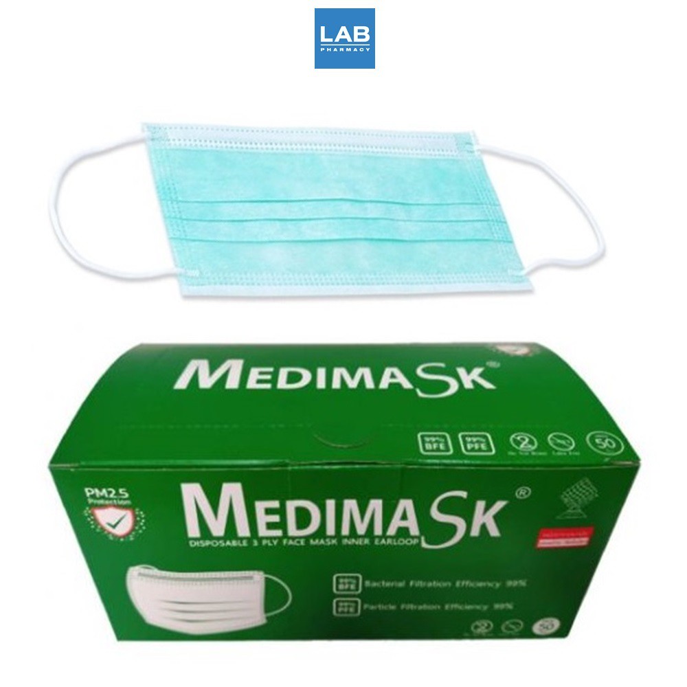 MedimaSK 50pcs/Box - เมดิม่า เอสเค หน้ากากอนามัยสีเขียว (50 ชิ้น/กล่อง)