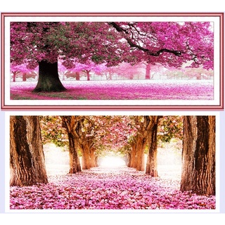 ชุดปักครอสติชพิมพ์ลาย ต้นไม้ วิว ทิวทัศน์ สวน (Romantic tree cross stitch kit)