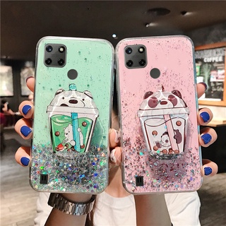 เคสโทรศัพท์ Realme C25Y C21Y C21 C11 2021 C25S C25 C17 7i C15 C12 GT 5G Master Edition Realme8 4G 5G Case Cute Cartoon Bears Design Quicksand Bracket Casing With Stand Holder Soft Clear Bling Glitter Back Cover Realme C25-Y เคส