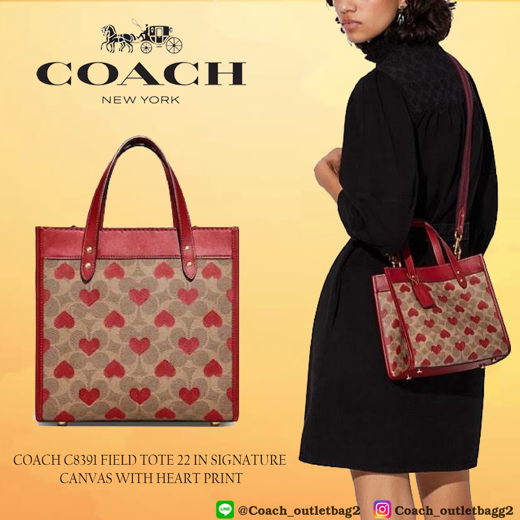 COACH C8391 FIELD TOTE 22 IN SIGNATURE CANVAS WITH HEART PRINT