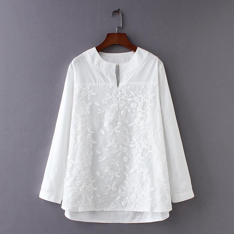 【มีไซส์ใหญ่】Plus Size New Women’ s Casual Long Sleeve White Long Blouse Tops