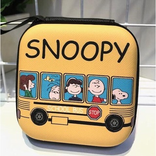 SNOOPY กล่องเก็บสายชาร์จ กล่องเก็บหูฟัง  เอนกประสงค์, Size M ลาย YELLOW  งานดี evaกันกระแทก ขนาด9.5x9.5x3.5cm PMYL SHOP