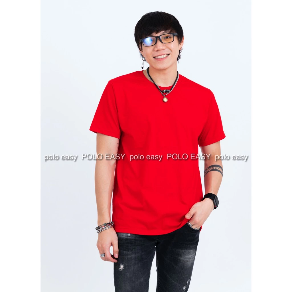 เสื้อยืดแฟชั่น ผู้ชาย T-Shirt Cotton 100% คอกลม แขนสั้น สีแดง