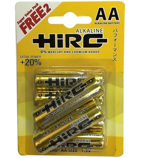 ถ่านอัลคาไลน์ AA HIRO LR6 632230101 P4+2 ถ่านอัลคาไลน์ AA จาก HIRO มีประสิทธิภาพสูงในการส่งประจุไฟฟ้าไปยังอุปกรณ์อิเล็กท