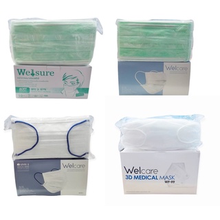 พร้อมส่ง ++ หน้ากากอนามัย welcare / welsure  3 ชั้น 50 ชิ้นต่อกล่อง