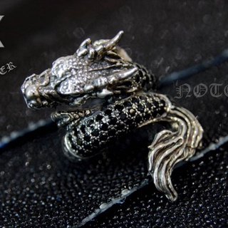 แหวนมังกรฝังนิล ตัวใหญ่ ตัวเรือนเงินแท้ Sterling Silver 925 NSRG2090