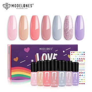 Modelones ชุดน้ํายาทาเล็บแฟนซี เจล Uv สีนู้ด 6 มล. X 7 ชิ้น