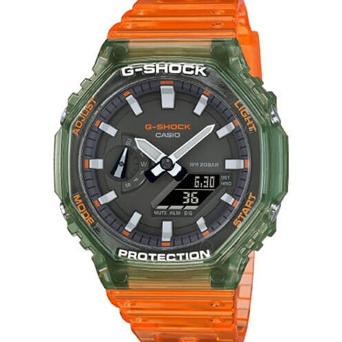 GA-2100HC-4AJF สายสีส้ม หน้าปัดสีเขียวใส อุปกรณ์เสริมสายนาฬิกา unisex W179