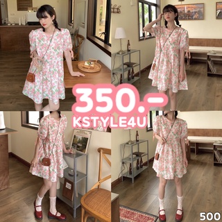 KSTYLE4U มินิเดรสคอกลม แขนตุ๊กตา ลายดอกไม้ #500 เดรสสั้น เดรสเกาหลี เสื้อผ้า กี่เพ้า ตรุษจีน