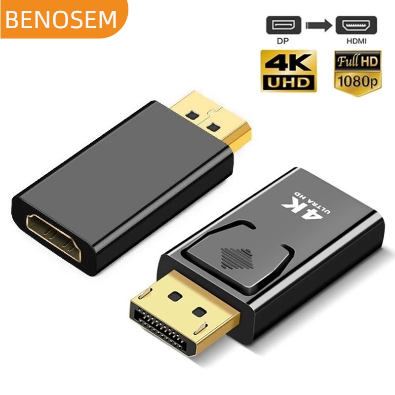 BENOSEM หัวแปลง DP to HDMI 4K 30Hz Displayport Adapter Male to Female Converter DisplayPort to HDMI สำหรับ PC TV Projector DP to HDMI หัวแปลง