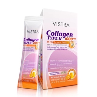 Vistra Collagen Type II 1000 mg Plus Turmeric วิสทร้า คอลลาเจน บำรุงกระดูก บำรุงข้อ จำนวน 1 กล่อง บรรจุ 10 ซอง 20419