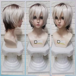 วิกผม​ ซอยสั้น​ สีขาวเงินแซมน้ำตาล​ short wig silver (พร้อ​มส่ง)​