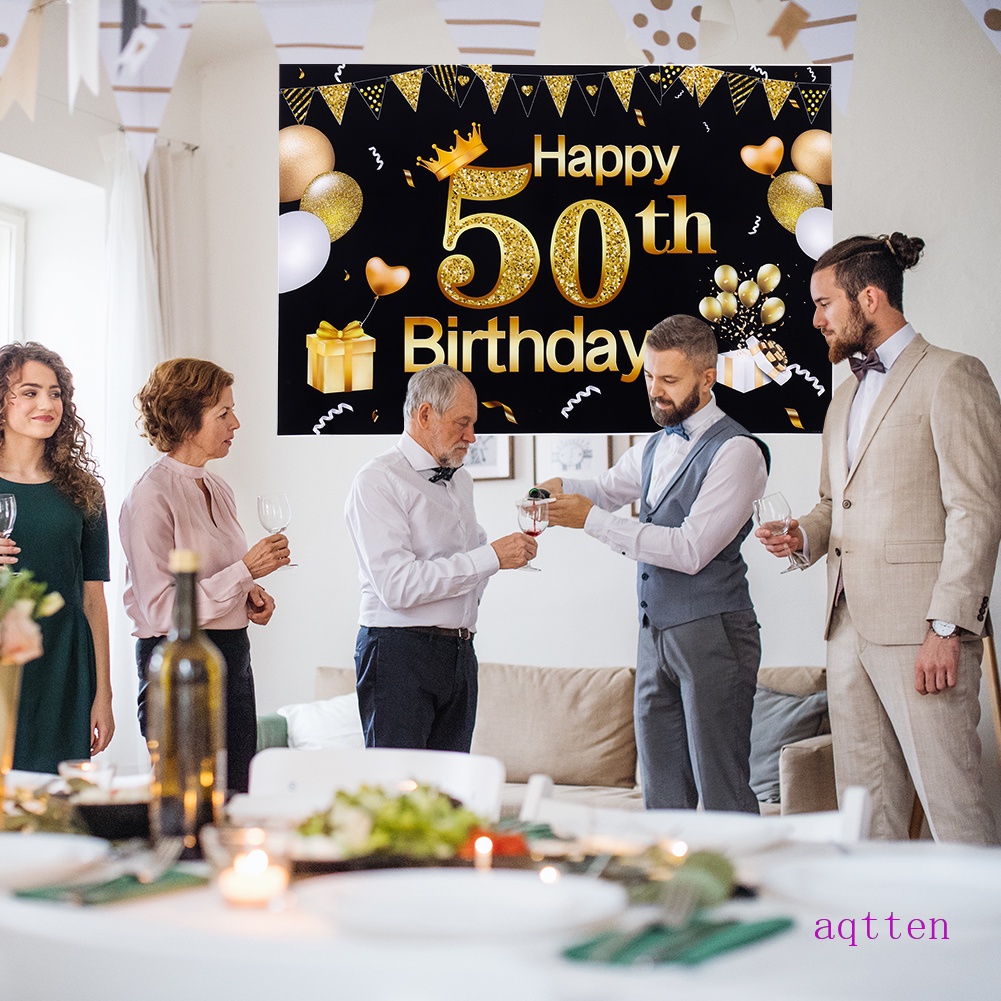 Aqtten 40/50th วันเกิดสีดําทอง Party ตกแต่งขนาดใหญ่พิเศษผ้าป้ายโปสเตอร์สําหรับ 50th Anniversary Phot