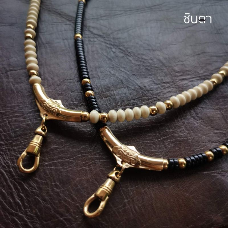 สร้อยพระ สร้อยกะลา สีขาวและสีดำ สไตล์วินเทจ เลเซอร์ทอง สแตนเลสแท้ สร้อย Handmade รุ่น ภุมมา