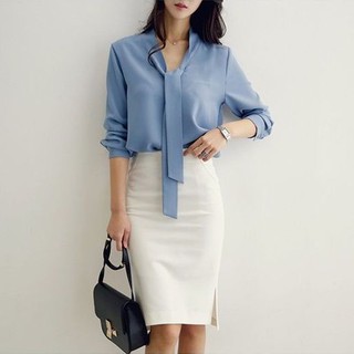 กระโปรงทรงเอ เอวสูง ผ่าหน้า ผ้าฮานาโกะ (สีเพิ่มเติม)