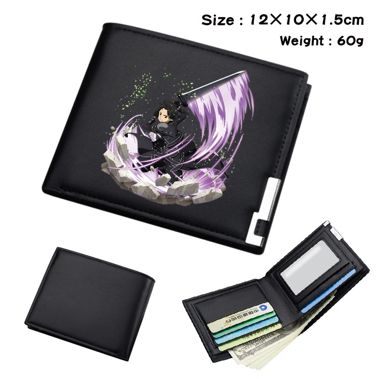 กระเป๋าสตางค์ หนัง PU ใบสั้น แบบพับได้ ลายการ์ตูนอนิเมะ Sword Art Online ใส่เหรียญได้ สําหรับนักเรียน