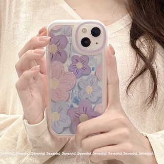 เคสป้องกันโทรศัพท์มือถือ ลายภาพวาดสีน้ํามัน รูปดอกไม้ สีม่วง สําหรับ iPhone 13 12 11 Pro Max SE2020 X XR Xs Max 7 8 Plus