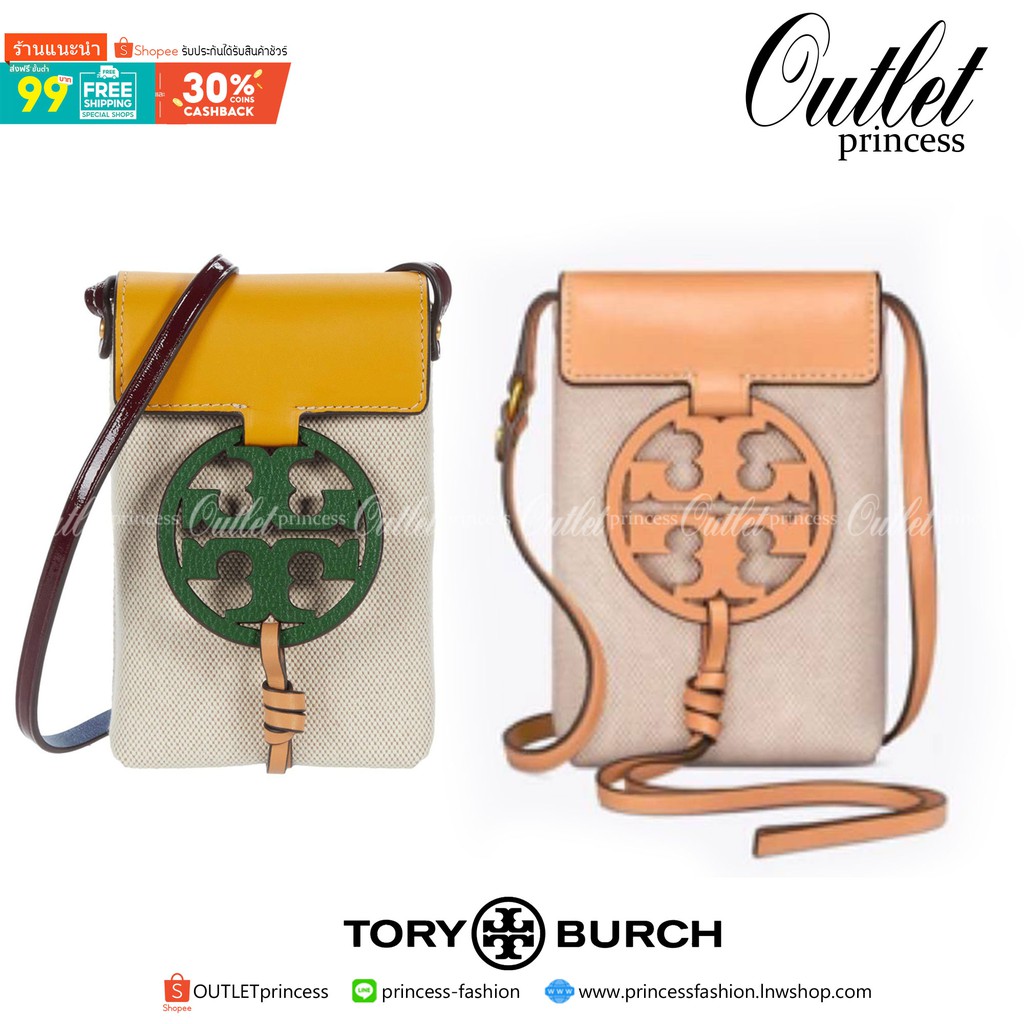 OUTLET 💕Tory Burch Miller Canvas Phone Crossbody ขึ้นชื่อว่ากระเป๋าสำหรับใส่มือถือหรือของจุกจิกต่างๆ