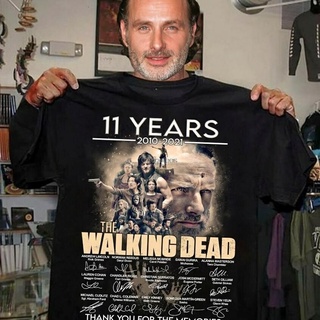 ผ้าฝ้ายคอกลมเสื้อยืด คอวี พิมพ์ลาย The Walking Dead Signatures 11 ปี 2012 2021from S-4XL