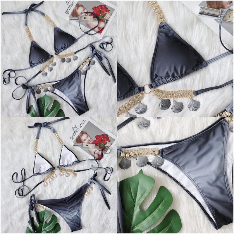 BikiniFC  (S,M,L) SB200 มี5สี บิกินี่หอยสุดอลัง งานพรีเมี่ยม ชุดว่ายน้ำทูพีซ ตกแต่งเปลือกหอย มีฟองน้ำเสริมชุดเที่ยวทะเล ราคา ถูกที่สุด ดีลบีเคเค แกลเลอรีภาพที่ 6