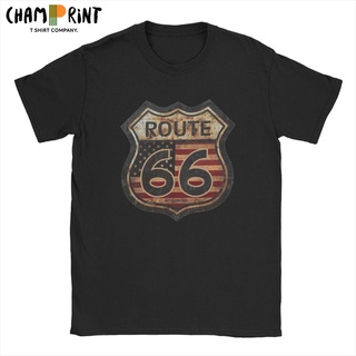 [100% Cotton] เสื้อยืดแขนสั้น คอกลม ผ้าฝ้ายแท้ พิมพ์ลาย Route 66 Road Highway แฟชั่นสําหรับผู้ชาย