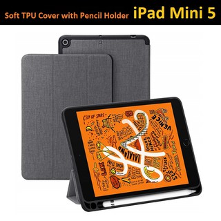 Qcase - Case for iPad Mini 5 Case with Pencil Holder,Premium Trifold Case with Strong Protection, Ultra Slim Soft TPU Ba