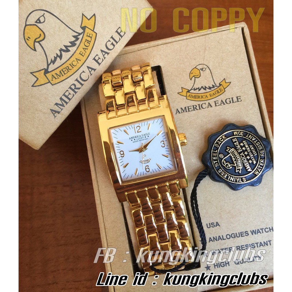 นาฬิกาข้อมือ America Eagle พร้อมส่ง ทรงเหลี่ยม สีทอง