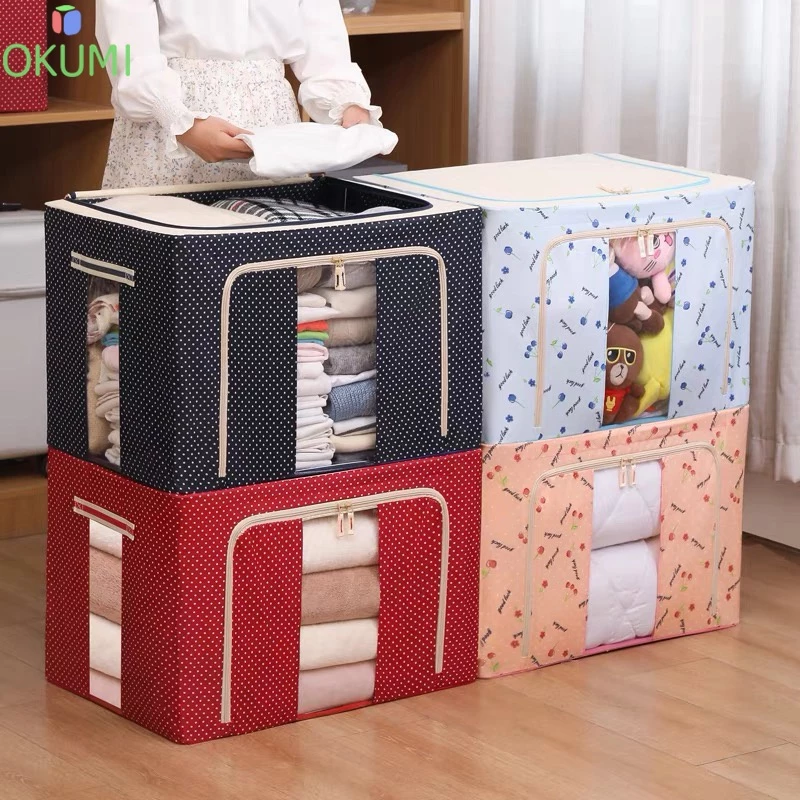 OKUMI_SHOP กล่องผ้าพับได้ กล่องเอนกประสงค์ ใส่ของ อุปกรณ์จัดเก็บเสื้อผ้า ผ้าห่ม