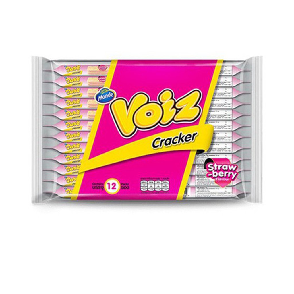✎∈ขนม Voiz Cracker วอยซ์ แครกเกอร์สอดไส้ครีม (รสช็อกโกแลต/สตรอเบอร์รี่/นม/ครีมมี่บัตเตอร์) 28 กรัมx1