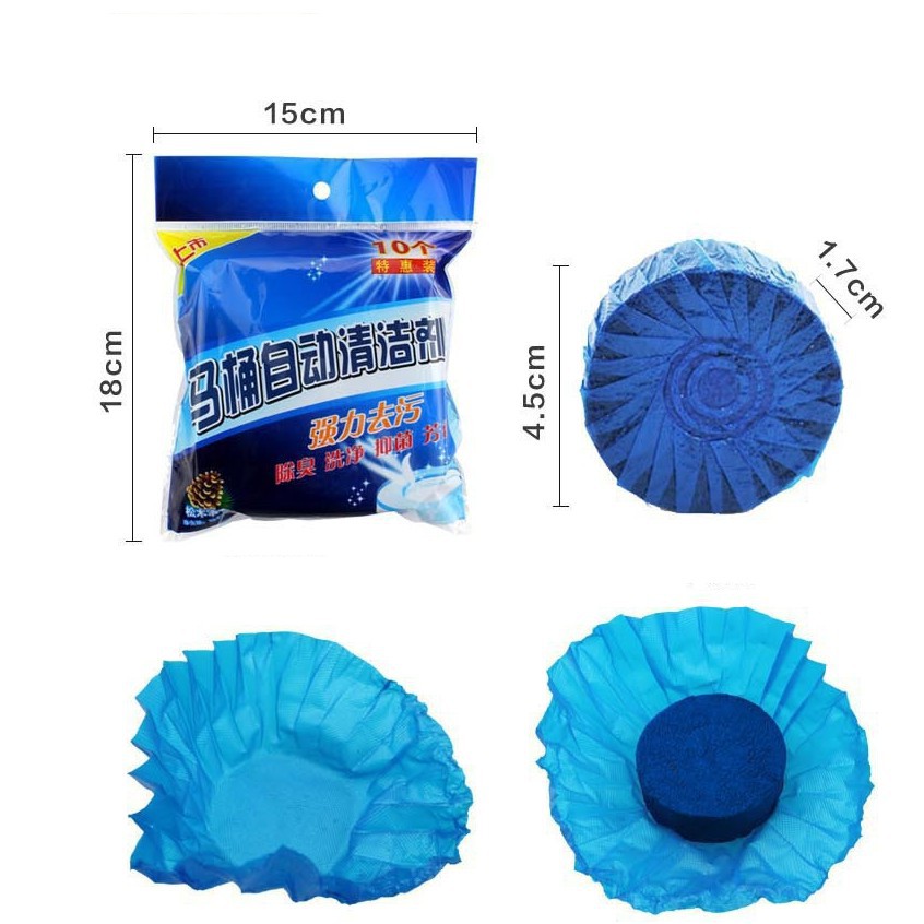 ที่ดับกลิ่นชักโครก ก้อนฟ้าดับกลิ่น น้ำสีฟ้า สำหรับถังชักโครก (1ถุง10ชิ้น) - 5