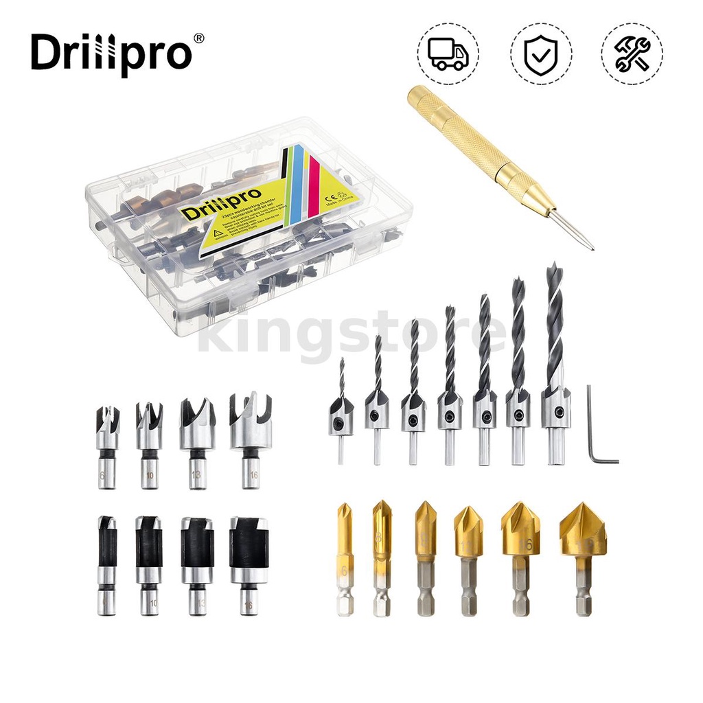 Drillpro ดอกสว่านเคาน์เตอร์ซิงค์ สําหรับงานไม้ 23 ชิ้น