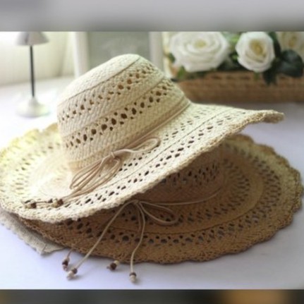 หมวกสานปีกกว้างกันแดดได้ หมวกเที่ยวทะเลพกพาสะดวก ปรับไซส์ได้ตามขนาดศีรษะ พร้อมส่งของ E-015 - รูปที่ 5