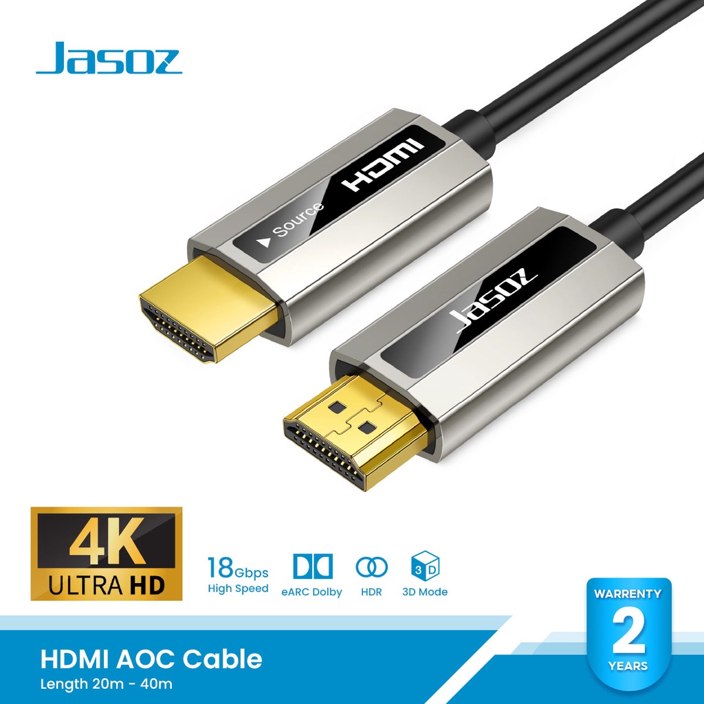 ⚡COD⚡Jasoz สายHDMI Fiber Cable HDMI AOC Cable ความละเอียดสูง 4K Ultra HD @60Hz ความเร็ว18Gbps ความยาวสาย 20-40m