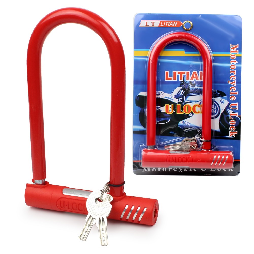 ที่ล็อคล้อ กุญแจล็อคล้อ แบบตัวยู Li Tian (คละสี) กุญแจล็อคมอไซรุ่น Motor-Bike-Bicycle-Lock-Key-00f-June-Beam-p