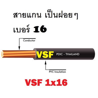 สายไฟ สายVSF รุ่นTHW-F -16 เบอร์16 ฟลูเลอร์ สีดำ แบบเมตร 1จำนวนเท่ากับ1เมตร