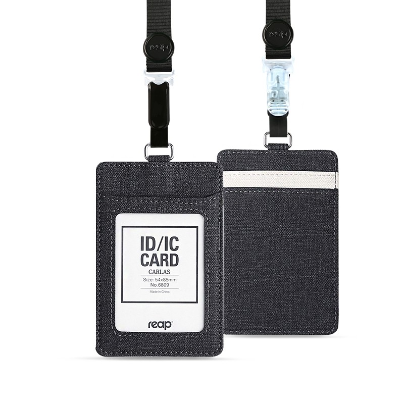 Reap Work ID Card Holder PU Card Telescopic Buckle Card Holder With Neck Lanyard