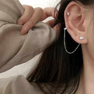 ต่างหูเซ็ทคริสตัล (เจาะ+หนีบ) • Crystal Chain Earrings Cuff Set