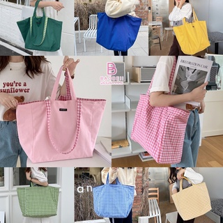 (ใส่โค้ดลดเพิ่ม MMS15BAG ) กระเป๋าผ้า merciparis checker ใบใหญ่ สลับด้านในนอกได้