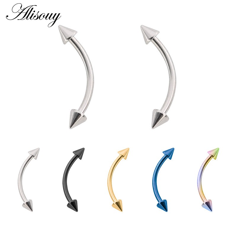 Alisouy 1PC เหล็กจมูกเจาะหู Studs Segment แหวนจมูกแหวน Lip Eyebrow เจาะอุตสาหกรรม Barbell Body เครื่องประดับ