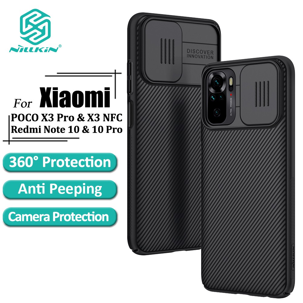 Nillkin Camshield สําหรับ Redmi หมายเหตุ 10 Pro 9s 9 Pro Max POCO X3 Pro X3 NFC Scrub เปลือกแข็งสไลด์สีดํากระจกเคลือบเงา