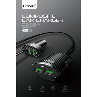 ที่ชาร์จแบต  ในรถยนต์ LDNIO C502 4 USB Car Charger 5.1A Input 12-24V Auto ID Chip สายยาว 1.2M