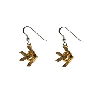 ต่างหูเงินแท้ 99.9 ปลาตะเพียนมงคลสีทอง Rich Gold แบบตุ้งติ้งสั้น