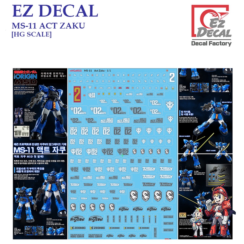 ดีคอลน้ำ [EZ DECAL] P07 MS-11 ACT ZAKU [MG SCALE] WATER DECAL