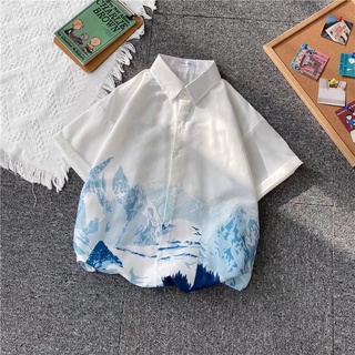 Shirt【M-3XL】South Korea Fashion casual mens short sleeve shirt Personalized tie-dye shirt College style handsome jacket Oversized loose and comfortable five-point sleeve shirt