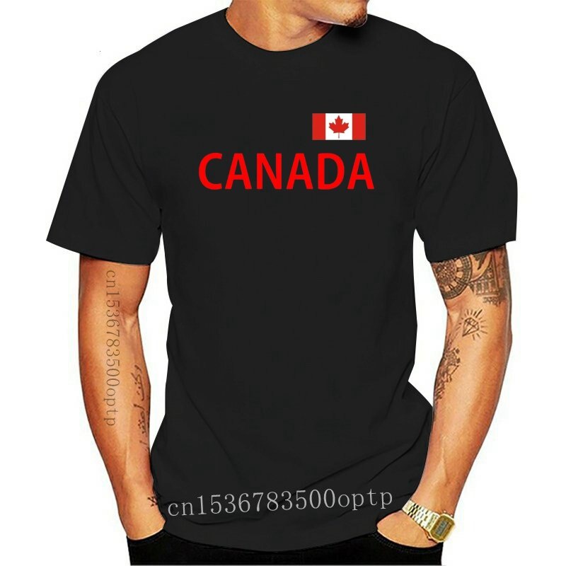 เสือยืดผู้ชาย นิวเว แคนาดา เดมส์ เสื้อยืด Met Vlag Print-Zwart Rood-S Tot Xl-Canada ออตตาวา(1)