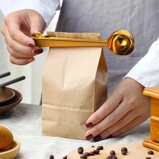 TIMECAFE ช้อนตวงกาแฟ 10g ด้ามจับมีที่หนีบ ช้อนตวงสแตนเลส ช้อนตักกาแฟ ที่หนีบถุง