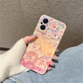 เคสโทรศัพท์ For OPPO Reno 8 8Z 8Pro 7 7Z 7Pro 6 6Z 6Pro Z Pro A57 A77 5G 4G 2022 New Casing Fashion Girl Style Cherry Blossoms Soft Case Blu-ray Rhinestones Handphone Case Anti-drop Back Cover เคส